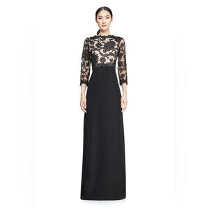 Tadashi Shoji Peony Embroidered Stretch Crepe Gown Black/Nude | Size 6